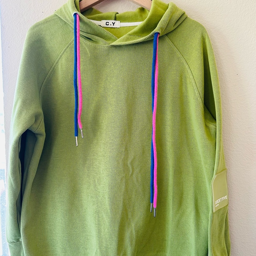 Green Hoodie with Vibrant Drawstrings